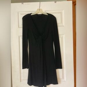 BCBGMaxAzria Black Long-Sleeve Twist-Front Dress